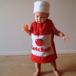 Baby Costume Ketchup Costume Halloween Costume Toddler Infant Newborn Costume Boy Costume Sibling Costume Fast Food Costume Condiment Funny image 2