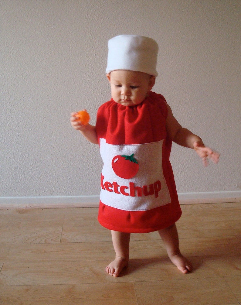Baby Costume Ketchup Costume Halloween Costume Toddler Infant Newborn Costume Boy Costume Sibling Costume Fast Food Costume Condiment Funny image 2