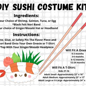 DIY Sushi Costume Do It Yourself Halloween Costume Kit For Babies Kids Adults Easy Costume for Halloween Purim Costume Carnival Costume DIY image 2