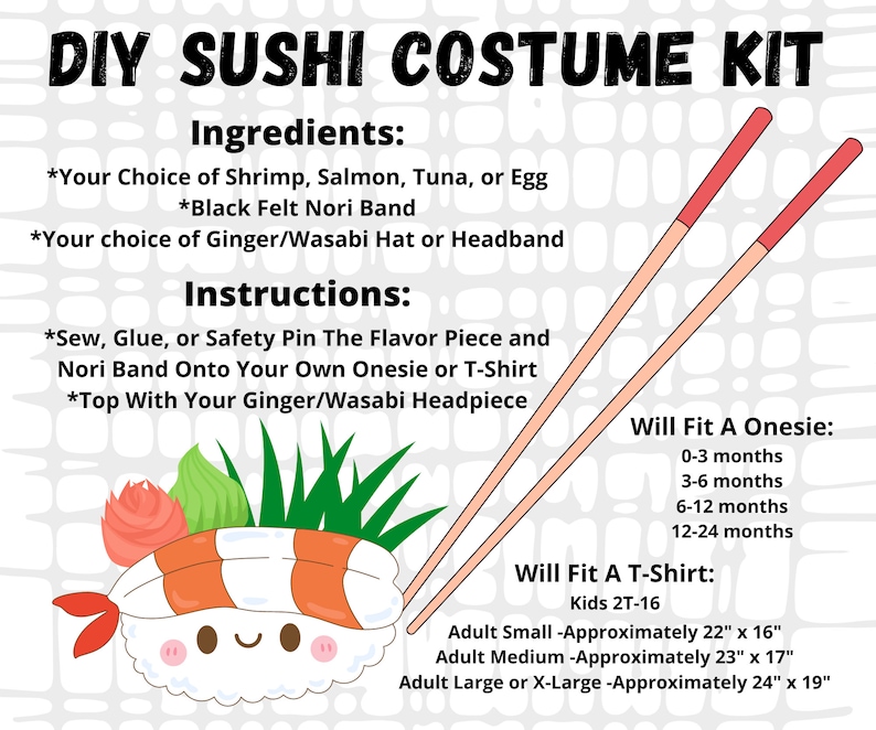 DIY Sushi Costume Do It Yourself Halloween Costume Kit For Babies Kids Adults Easy Costume for Halloween Purim Costume Carnival Costume DIY image 2