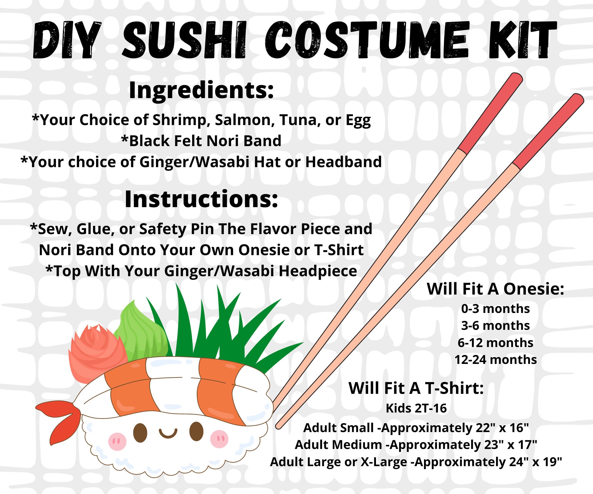 TheCostumeCafe DIY Sushi Costume Do It Yourself Halloween Costume Kit for Babies Kids Adults Easy Costume for Halloween Purim Costume Carnival Costume DIY