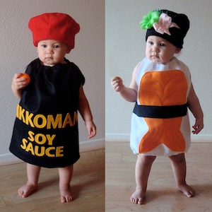 Baby Sushi and Soy Sauce Costume Halloween Toddler Costumes Twin Halloween Family Costumes For Groups Shrimp Sushi Costume Wasabi and Ginger image 1