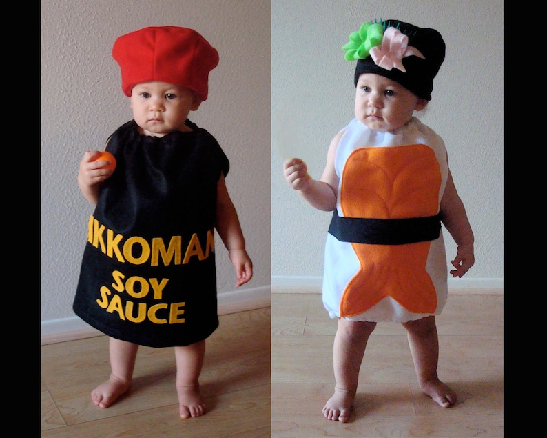 Baby Sushi and Soy Sauce Costume Halloween Toddler Costumes Twin Halloween Family Costumes For Groups Shrimp Sushi Costume Wasabi and Ginger image 1