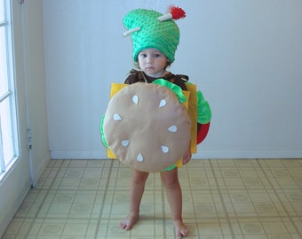 Baby Costume Cheeseburger Hamburger Halloween Costume Dress Up Photo Prop Boy Costume Pickle Costume Newborn Infant Toddler Fast Food Cheese