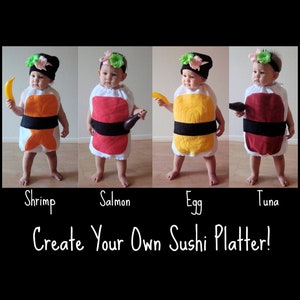 Baby Sushi Costume Halloween Infant Costume Shrimp Sushi Nigiri Sushi Roll with Ginger and Wasabi Group Costume for Family Costume Twin