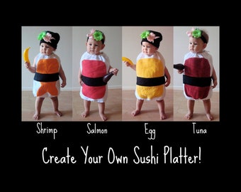 Baby Sushi Costume Halloween Infant Costume Shrimp Sushi Nigiri Sushi Roll with Ginger and Wasabi Group Costume for Family Costume Twin