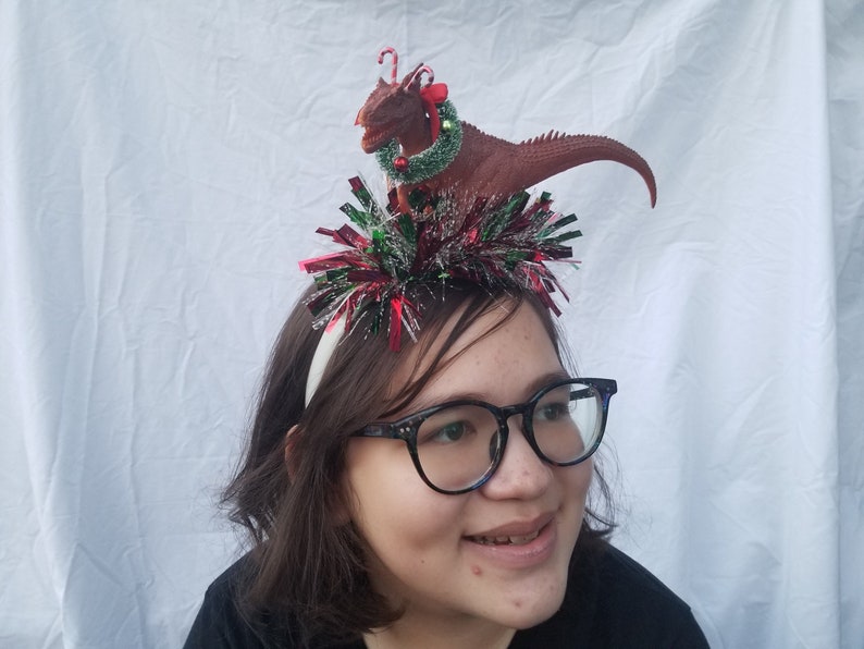 Christmas Headband Dinosaur Reindeer Headband Ugly Christmas Party Sweater Party Contest XMas Party Festive Santa Dinosaur Ugly Xmas Party image 1