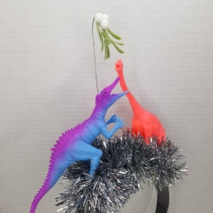 Dinosaur Mistletoe Kissing Dinosaur Christmas Headband Tacky Christmas Ugly Christmas Party Ugly Xmas Accessory Christmas Funny Headband image 4