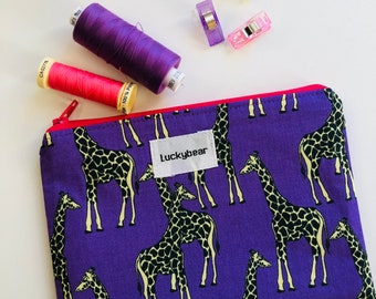 Small zip pouch - purple giraffe