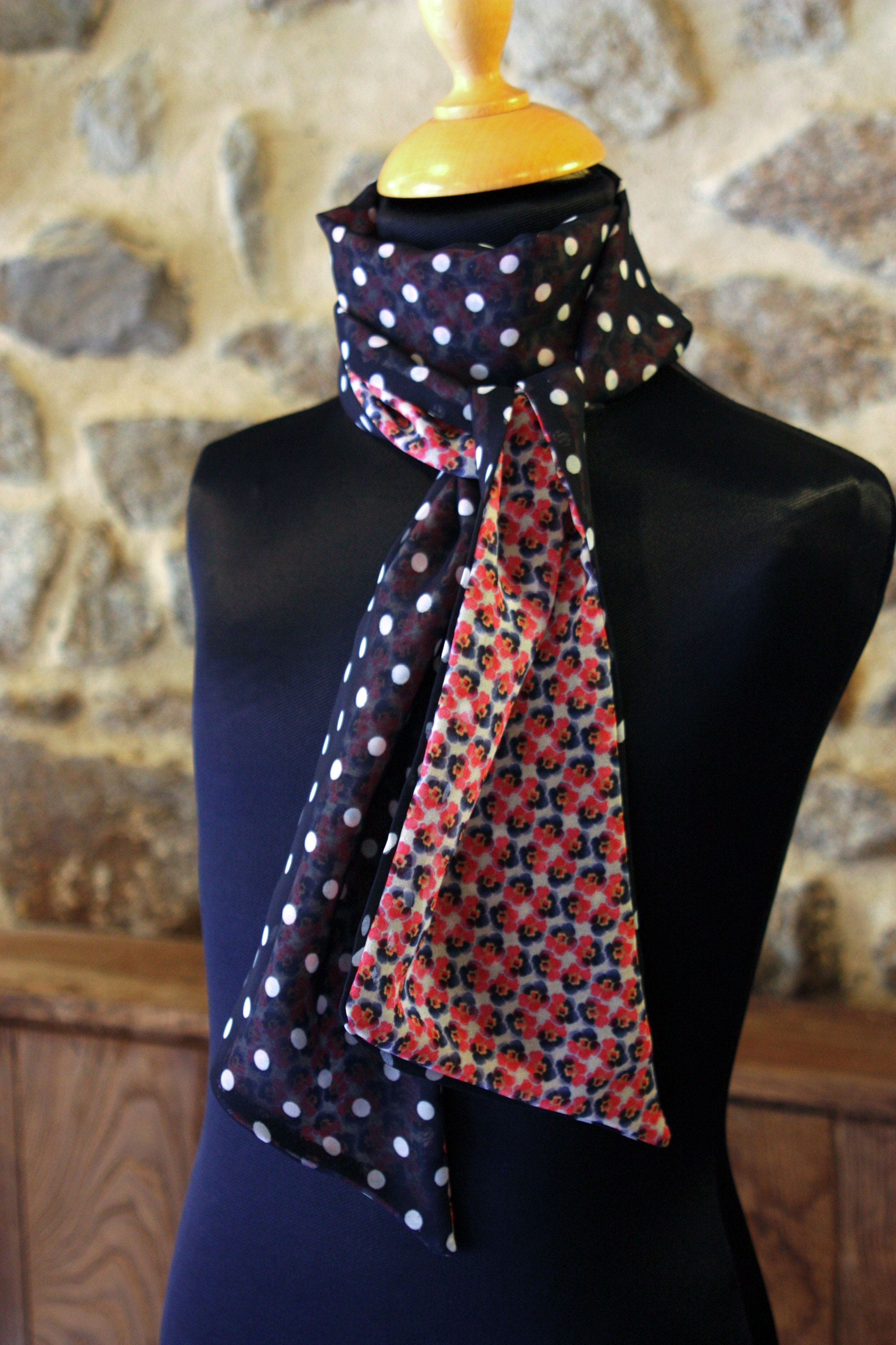 Womens scarves navy with white polka dots
