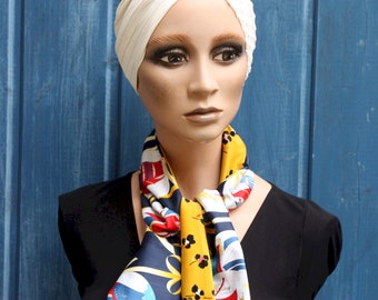 Long and fine scarf Lavallière style Retro-Vintage Blue White Red with Great Peas and Boat Style year 50
