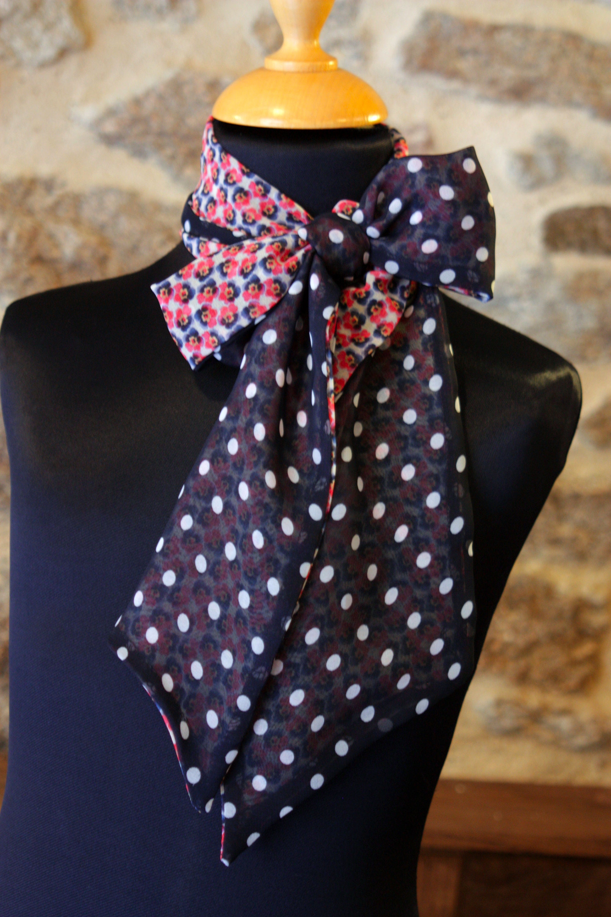 Womens scarves navy with white polka dots