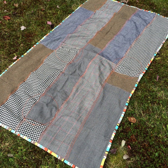 Wolf Pawprint Quilt Wool Throw Decorative Eco Friendly Upcycled Wool Patchwork Applique Woodsy by Northernlodge on Etsy
