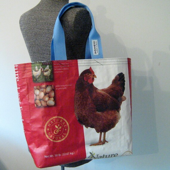 Items similar to Recycled Chicken Feed Tote Bag on Etsy