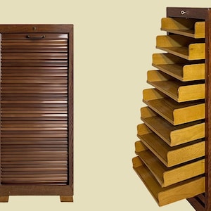1960er Rolladen Schrank ANTIK Eiche VINTAGE Büromöbel Noten Kommode von 1960