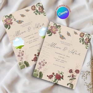 Vintage Floral Wedding Invitation, Outdoor Wedding Invitation, Outdoor Wedding Invite, Marriage Invite, Cottagecore, Elegant Wedding Invite
