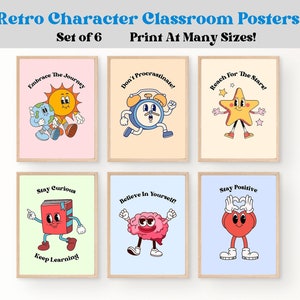 Lot d'affiches éducatives rétro colorées pour la salle de classe, citations, tableau des émotions, état d'esprit de croissance, kit de tableau d'affichage, salle de classe pastel, groovy
