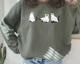 Halloween Black Cat Sweatshirt, Fall Sweatshirt, Halloween Ghost Cat, Boo Sweatshirt, Teacher Halloween, Halloween Crewneck, Spooky Season