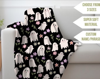 Boho Halloween Ghost Blanket, Pet Blanket, Throw Blanket Couch, Groovy Halloween Gift, Spooky Cute Ghosts, Fall Plush Bedding, Baby Blankie