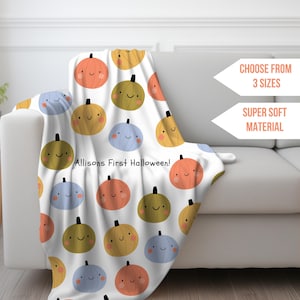 Custom Boho Halloween Pumpkin Blanket, Baby First Halloween, Dorm Room Decor, Cozy Fall Bedding, Cozy Couch Throw, Pet Blanket, Groovy Cute