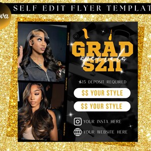 School Graduation Bookings, Graduation Flyer, Senior 2025 Grad, Wig Install, Hair Flyer, Makeup Flyer, Braids Flyer, Grad Booking Flyer image 1
