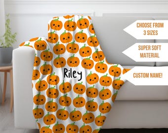 Cute Pumpkin Halloween Blanket, Custom Name Halloween Gift, Personalized Soft Plush Blanket, Baby, Toddler, Spooky Ghost Blanket, Fall Throw