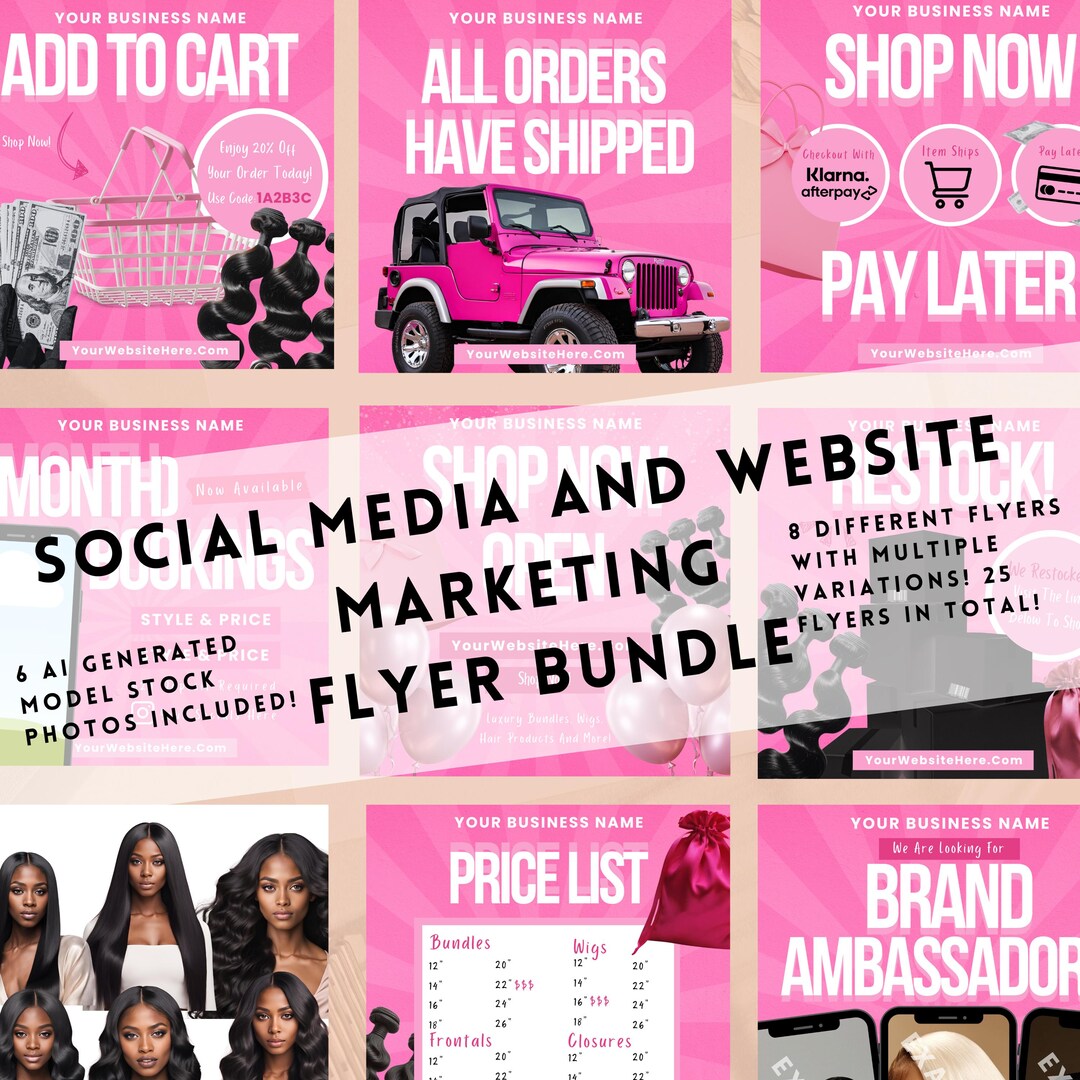 Pink Social Media Flyer Bundle, Website Banner Template, Booking Flyers ...