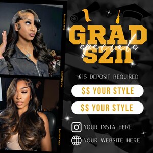 School Graduation Bookings, Graduation Flyer, Senior 2025 Grad, Wig Install, Hair Flyer, Makeup Flyer, Braids Flyer, Grad Booking Flyer image 2