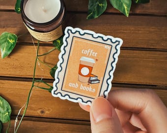 Coffee and Books Stamp Sticker: Bookish, Kindle, fanfic, ao3 sticker