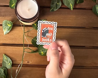 Tea and Books Stamp Sticker: Bookish, Kindle, fanfic, ao3 sticker