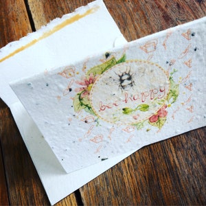 Carte de voeux sans arbre ensemencé de basilic - « Bee Happy » - 4x6 » avec enveloppe
