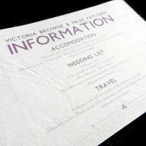 Information Card Inserts for Wedding Invitations - 20 - Sustainable, Earth-Friendly, Tree-Free Handmade Paper -Modern Lace