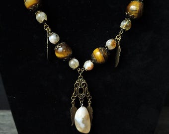 Hand Crafted Citrine & Tiger's Eye Pendant