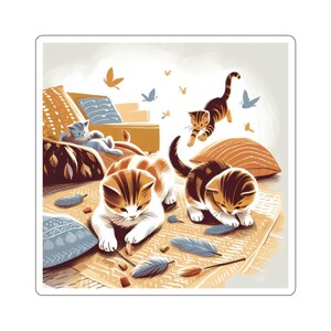 Kiss-Cut Stickers - Playful Kittens, Cute Animal Decals, Adorable Cat Sticker, Fun Kitten Decorations, Whimsical Feline Labels