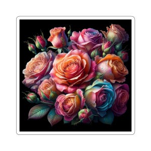 Floral Roses Sticker: Vibrant Botanical Decal, Scrapbook Supply