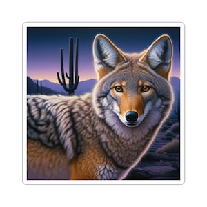 Pegatina troquelada de coyote: arte de animales salvajes, calcomanía para portátil