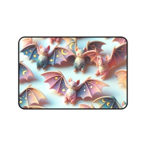 Desk Mat - Whimsical Bats, Bat Lover Mouse Pad, Halloween Desk Accessory, Spooky Office Decor, Goth Keyboard Mat, Pastel Halloween, Gaming