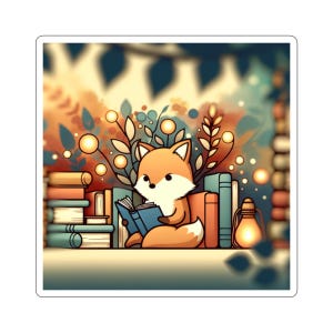 Cute Fox Reading Book Kiss-Cut Stickers, Adorable Animal Planner Stickers, Stationery Supplies, Book Lover Gift, Back to School Sticker