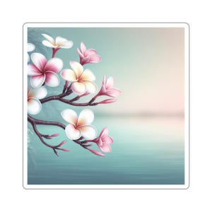 Stickers Plumeria Kiss-Cut - Fleur tropicale, Stickers floraux, Sticker pour ordinateur portable, Sticker bouteille d'eau, Fleur hawaïenne, Stickers en vinyle mignons