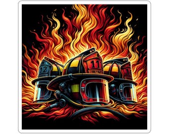 Firefighter Helmets Kiss-Cut Stickers, Decals, Fireman Gift, Laptop Sticker, Vinyl Decal, Fire Department Decor