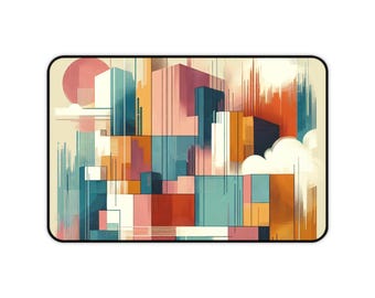 Color Block Desk Mat, Modern Abstract Design, Neoprene Mousepad
