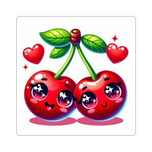 Kiss-Cut Stickers - Kawaii cherry, Cute Vinyl Decal, Cherry Blossom Sticker, Adorable Laptop Decal, Planner Decoration