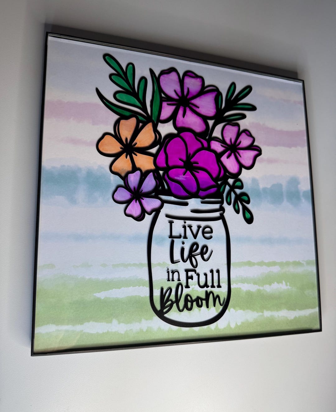 Live Life in Full Bloom Wall Art – 12x12 Framed Floral Mason Jar Decor ...