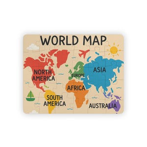 Kinderpuzzel, 30-delig - wereldkaartpuzzel voor kinderen, educatief geografiespeelgoed, spel met reisthema, leeractiviteit aardrijkskunde, kinderen