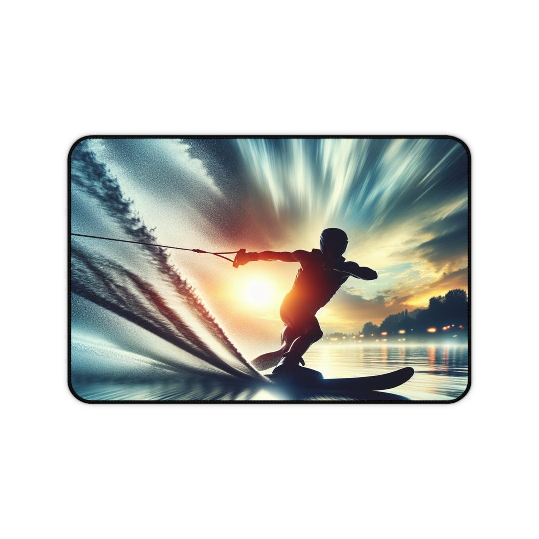 Desk Mat - Waterski Design, Office Desk Cover, Desk Pad, Work From Home ...
