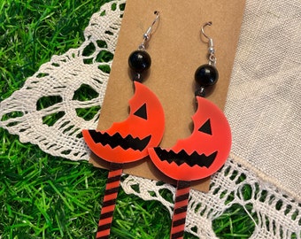 Acrylic Jack O Lantern Lollipops Halloween Dangle Earrings  Kawaii Harajuku Pastel Chunky Plastic