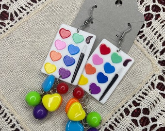 Painter's Pallete Rainbow Dangle Earrings Kawaii Harajuku Pastel Chunky Plastic