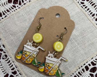 Lemonade Bunny Floral Dangle Enamel Earrings Kawaii Harajuku Cottage Core