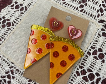 Glitter Pizza Slice Dangle Earrings Kawaii Harajuku Pastel Chunky Plastic