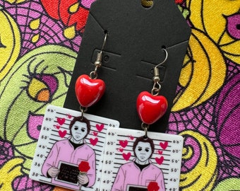 Valentine Michael Myers Dangle Earrings Goth Halloween Horror Spooky